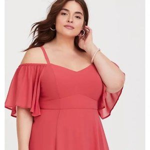 Torrid pink coral cold shoulder maxi dress high low gown